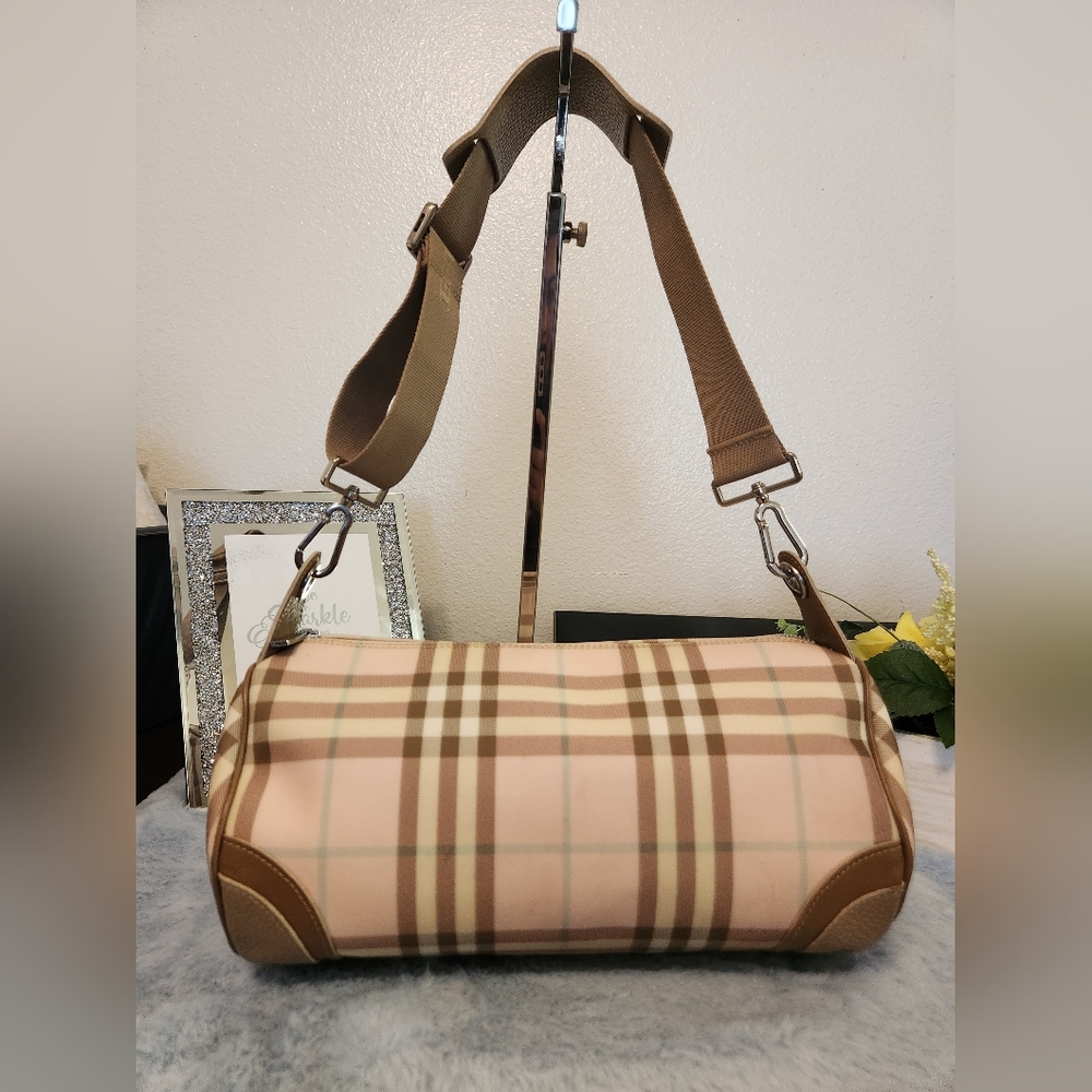 Burberry London Pink Cotton Candy Nova Check Barrel Bag